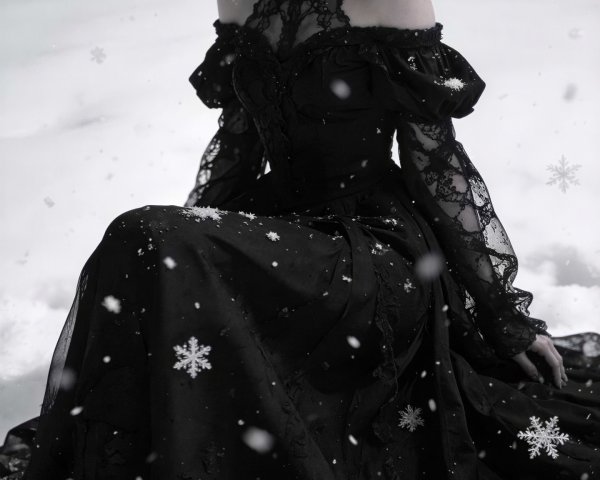Gothic Woman in Victorian Dress in Snowy Forest