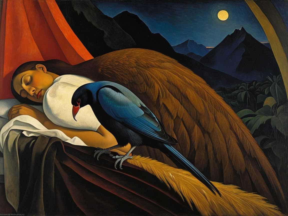 Dreamscape of Night: Woman and Bird