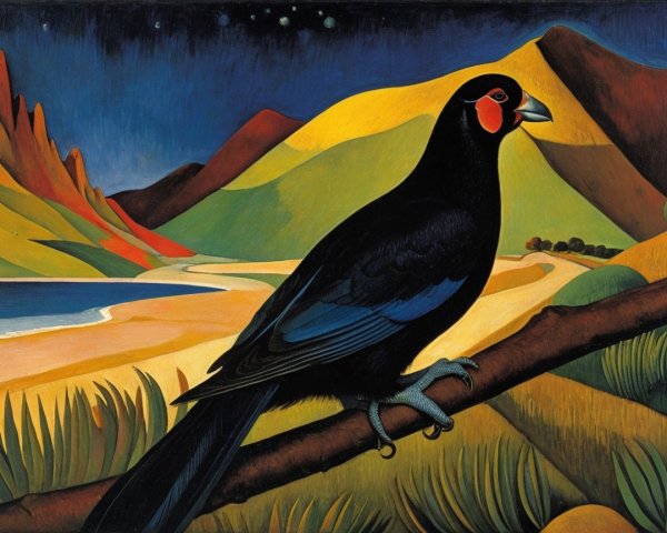 Black Bird with Blue Wings and Red Eye Patch in Nature