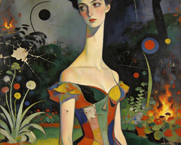 Young Woman in Post-Apocalyptic Garden Scene