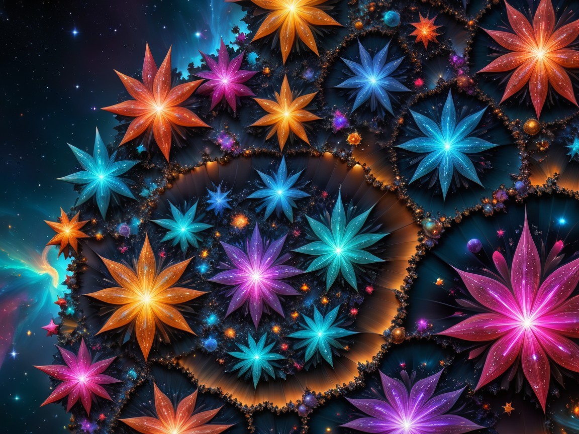 Fractal Design of Vibrant Flowers in Cosmic Setting