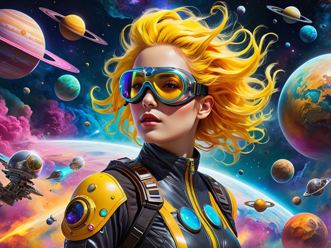 Futuristic Astronaut in Cosmic Space Scene