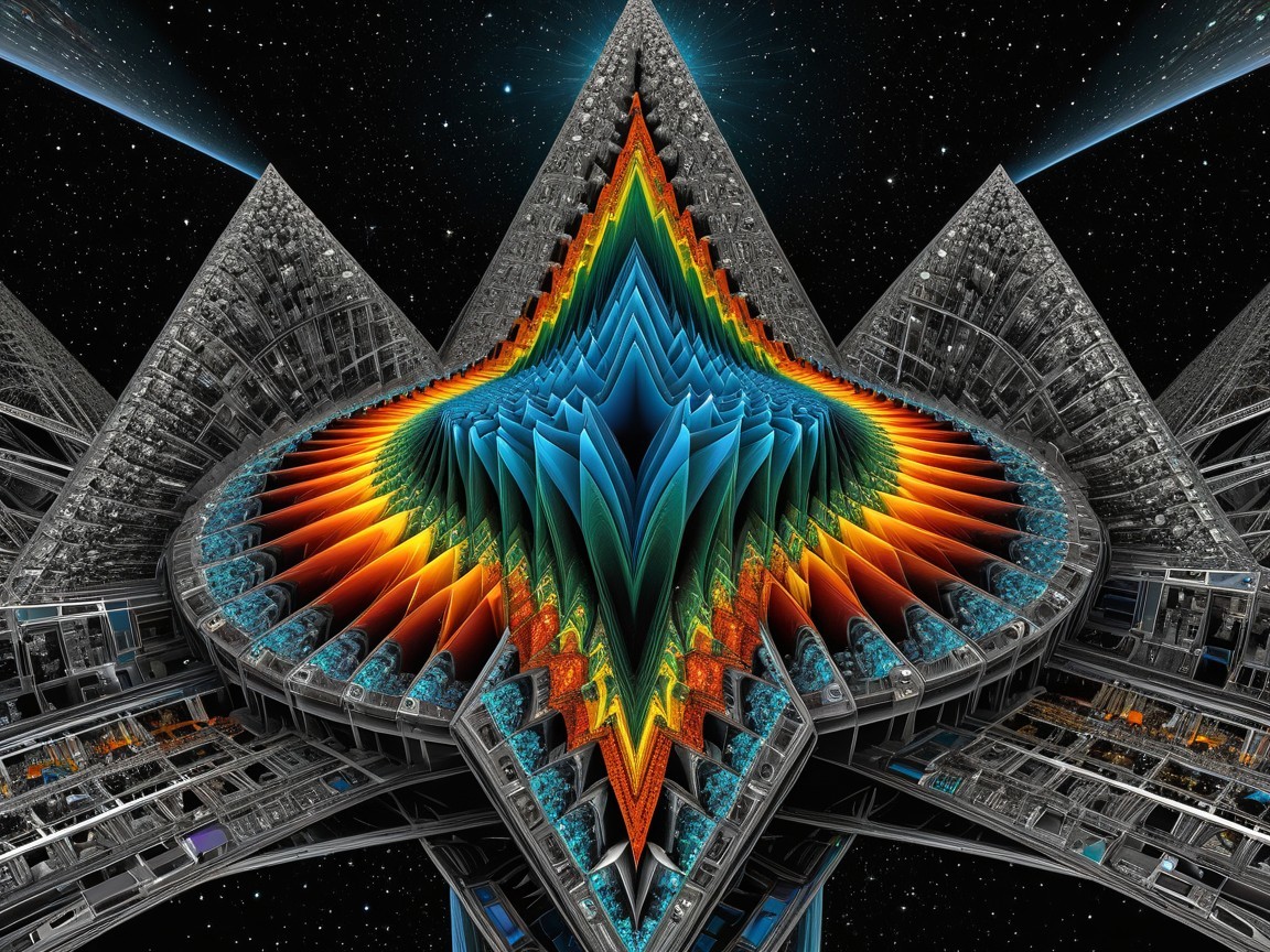 Symmetrical Fractal Design with Rainbow Core and Structures