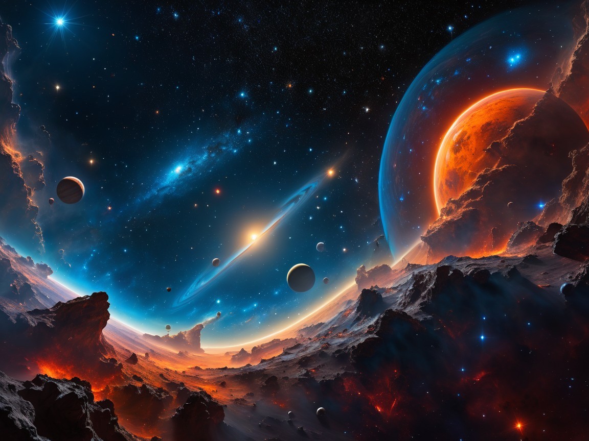 Vibrant Nebula and Planets in Cosmic Scene