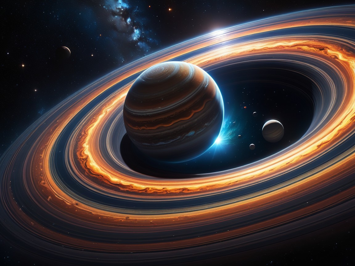 Majestic Gas Giant with Vibrant Rings and Stars