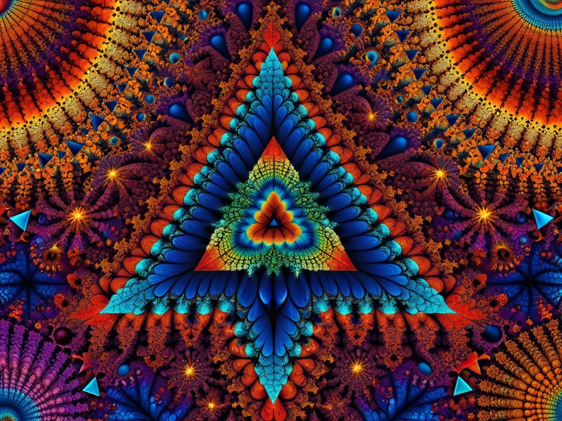 Vivid Intricate Fractal Design with Triangular Shape