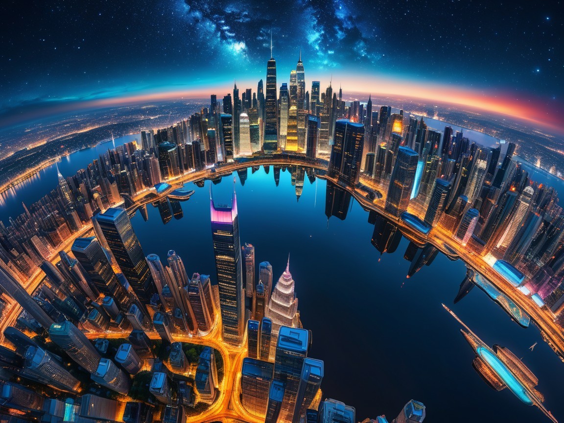 Futuristic Cityscape Aerial View at Night