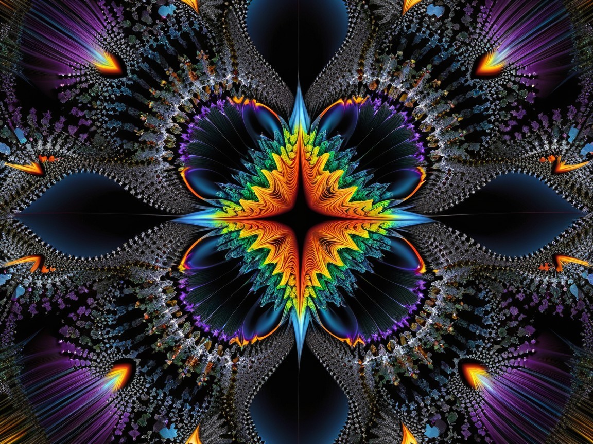Rainbow Fractal Art with Central Flower Shape Design