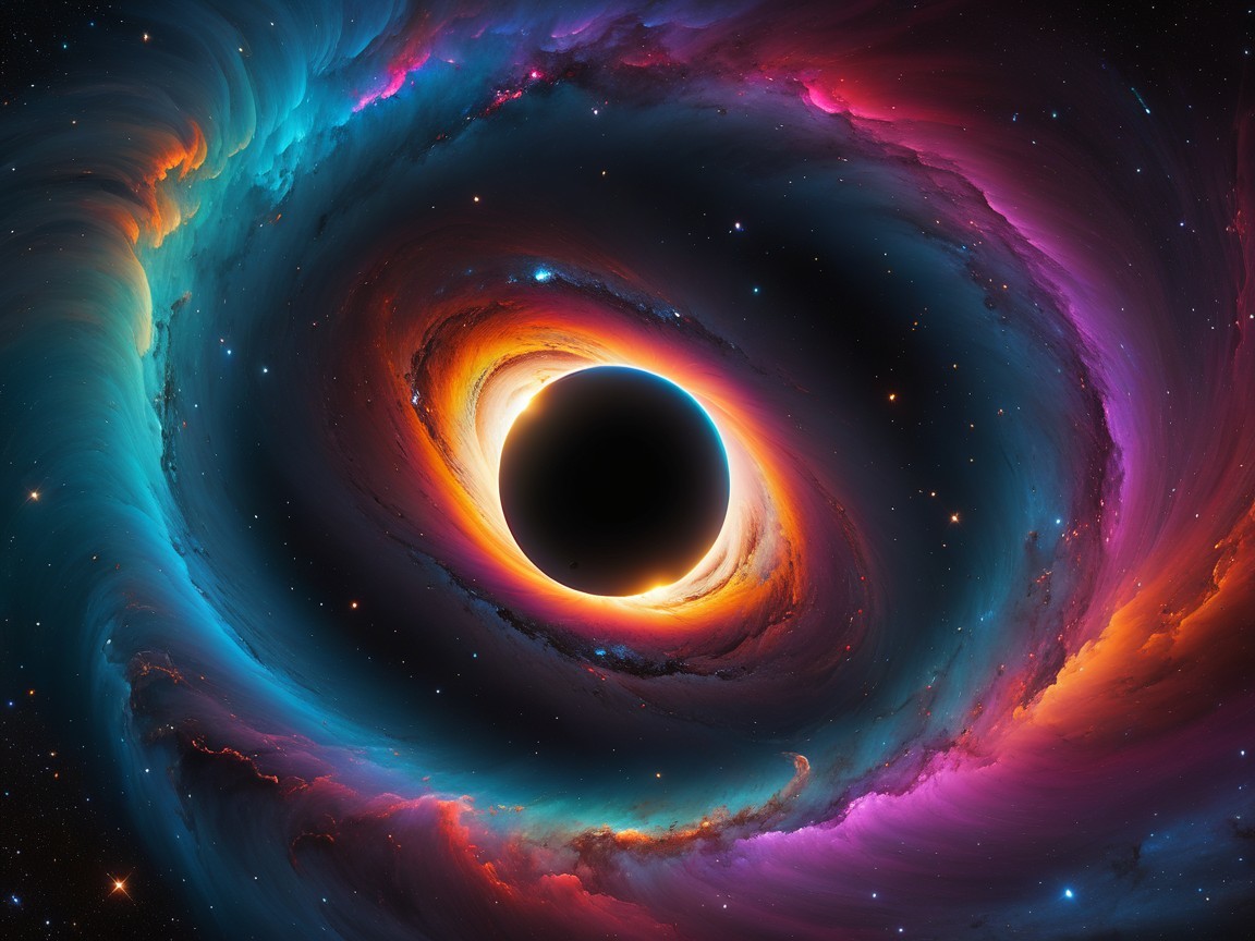 Cosmic Scene with Black Hole and Vibrant Nebulae