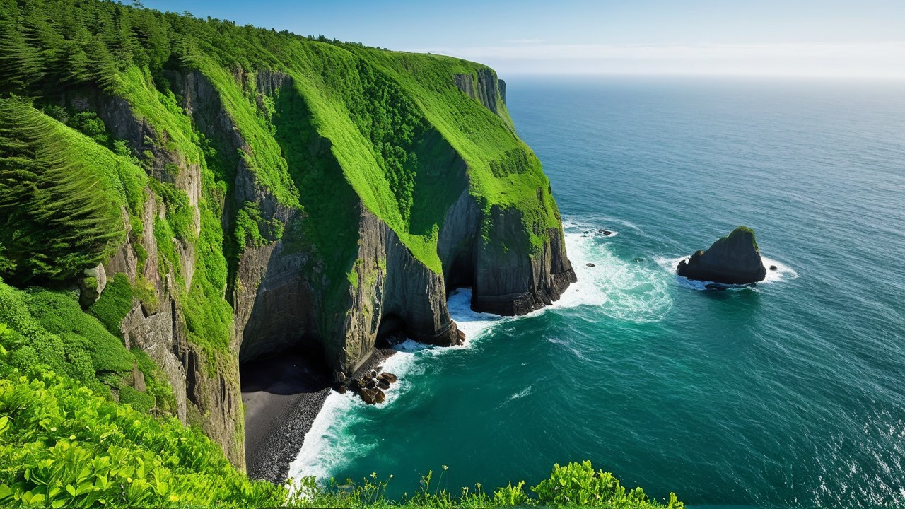 Coastal Landscape with Cliffs and Rocky Shoreline