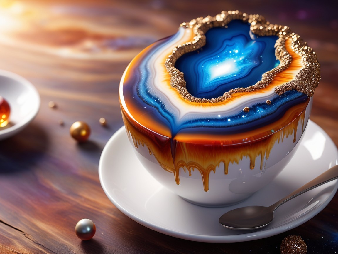 Cosmic Landscape Bowl with Swirling Blues and Gold
