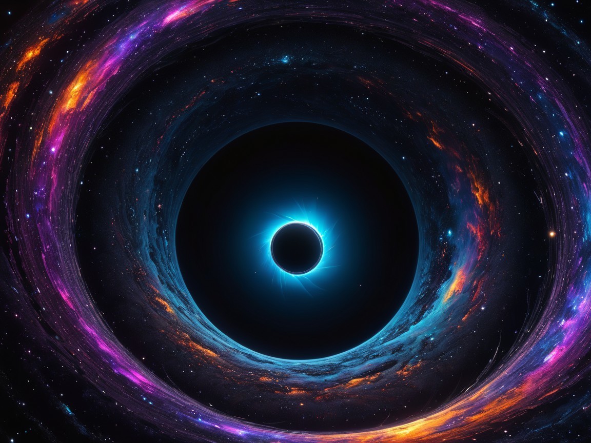 Cosmic Scene with Black Hole and Vibrant Nebulae