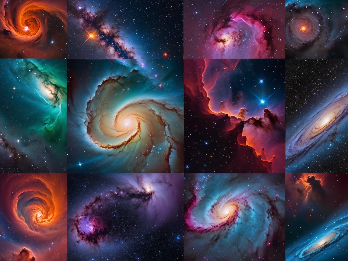 Cosmic Collage of Galaxies and Nebulas in Vivid Colors
