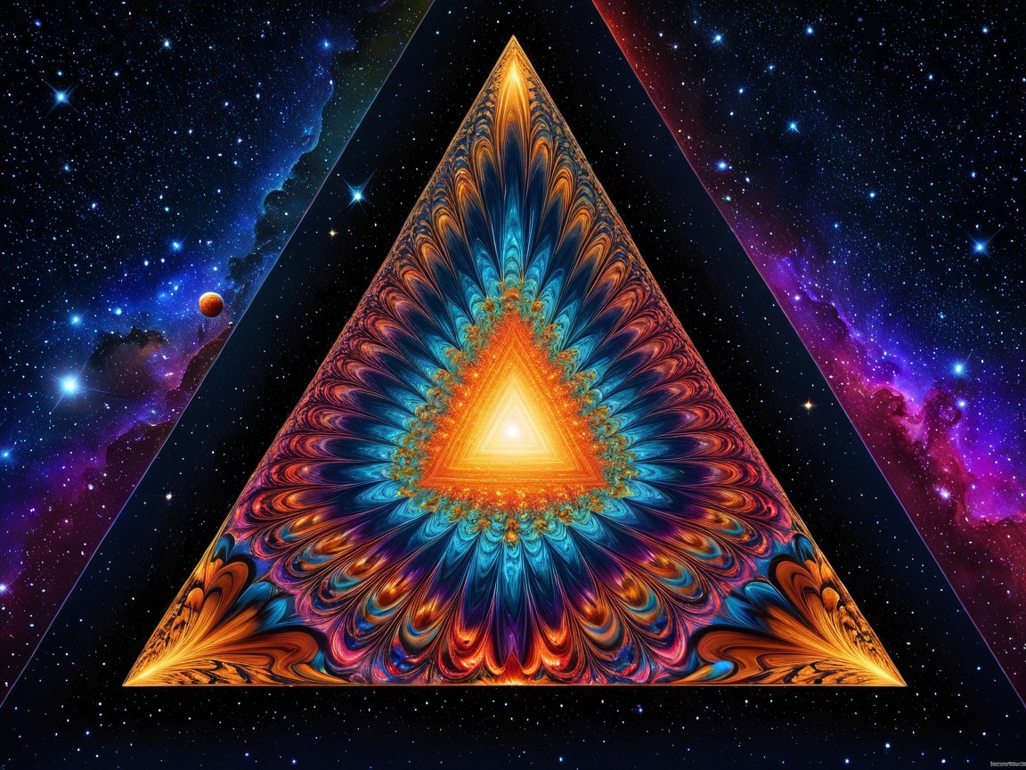 Vibrant Triangular Fractal in Cosmic Background