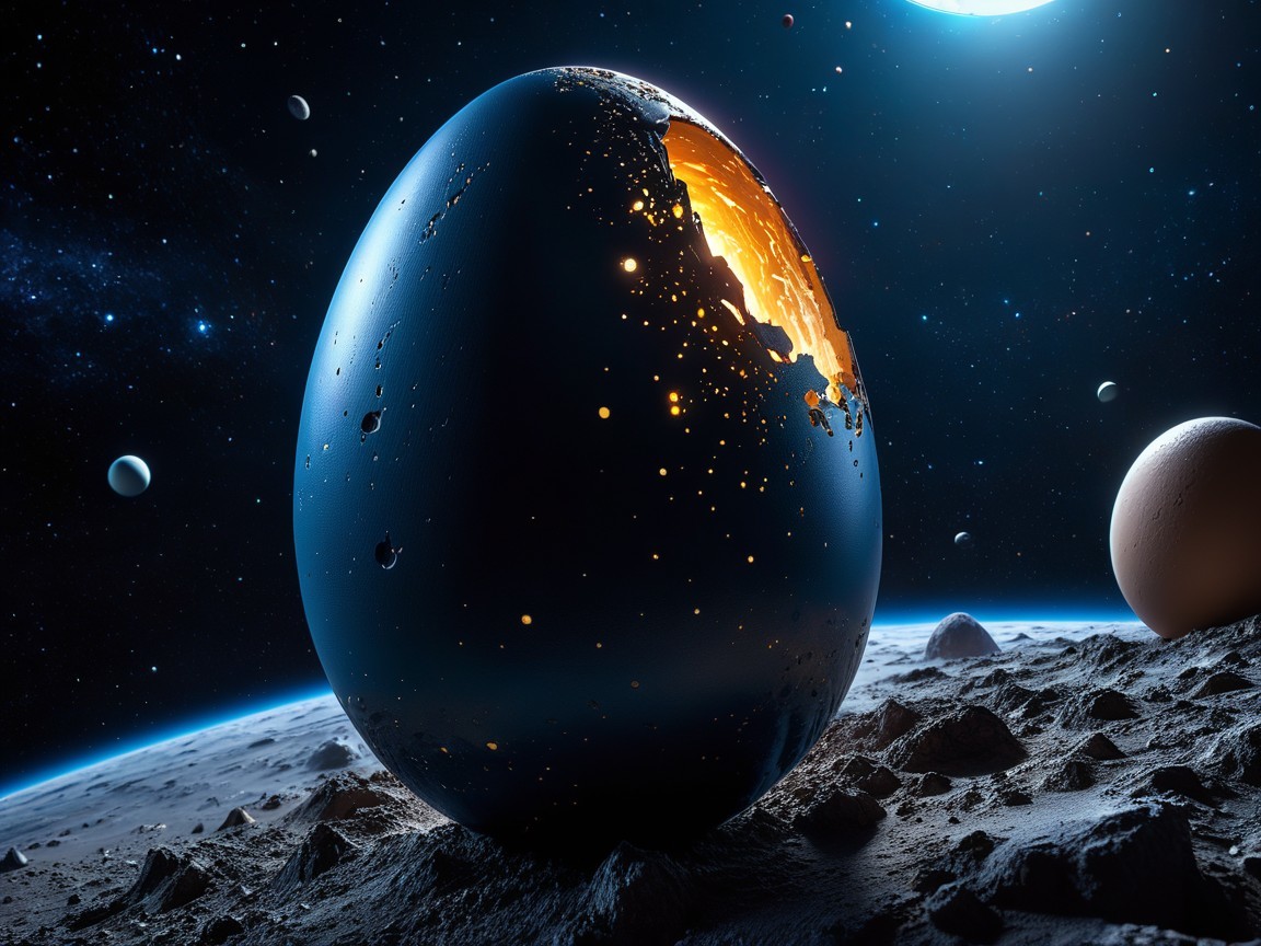 Massive Cracked Egg on Lunar Surface with Stars