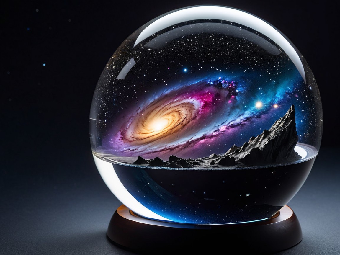 Glass Dome Showcasing a Swirling Galaxy Scene