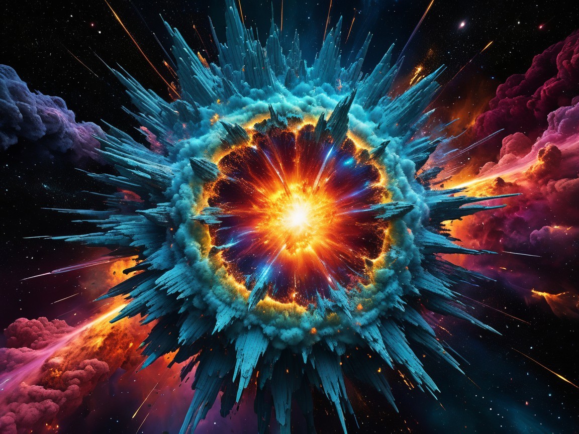 Vivid Cosmic Explosion with Colorful Flames and Clouds
