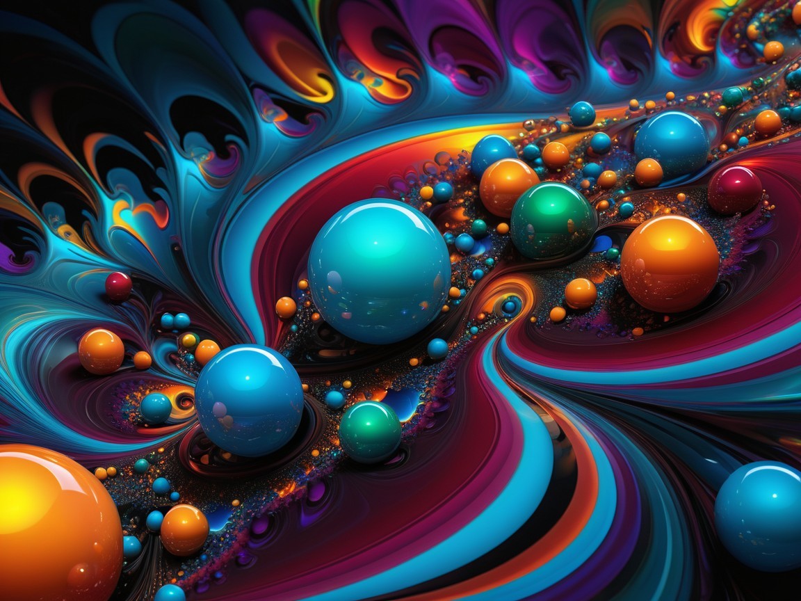 Vibrant Abstract Design with Colorful Spheres and Patterns