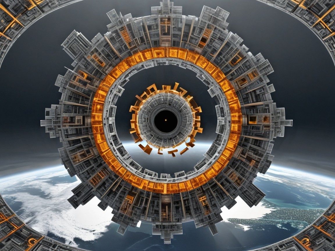 Futuristic Space Station Surrounding a Planet