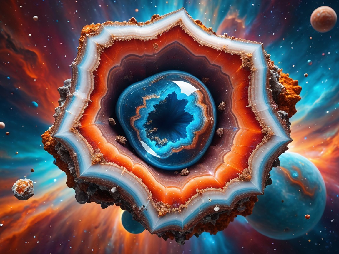 Cosmic Landscape with Vibrant Geode Structure
