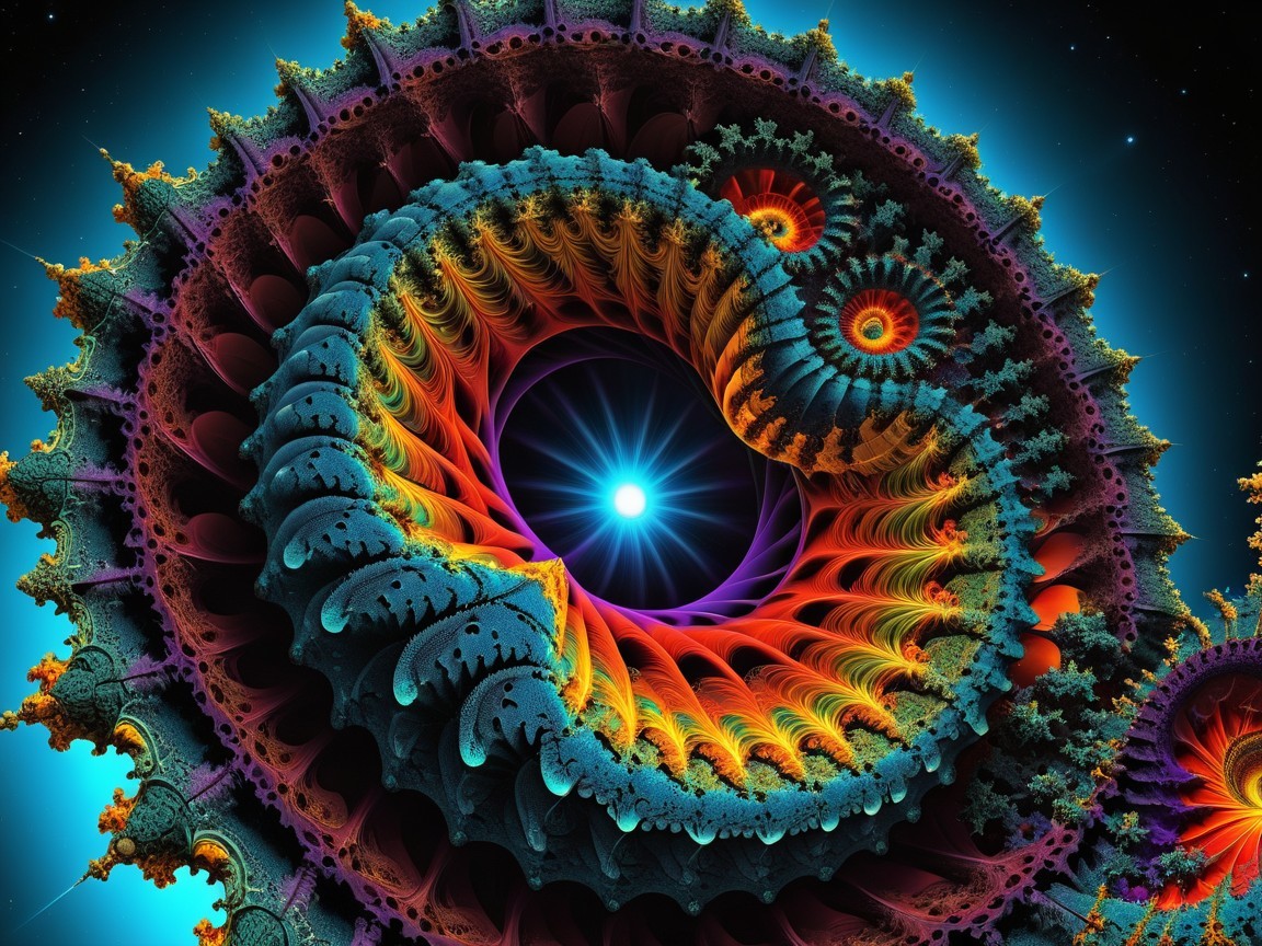 Vibrant Fractal Spiral with Colorful Galaxy-Like Design