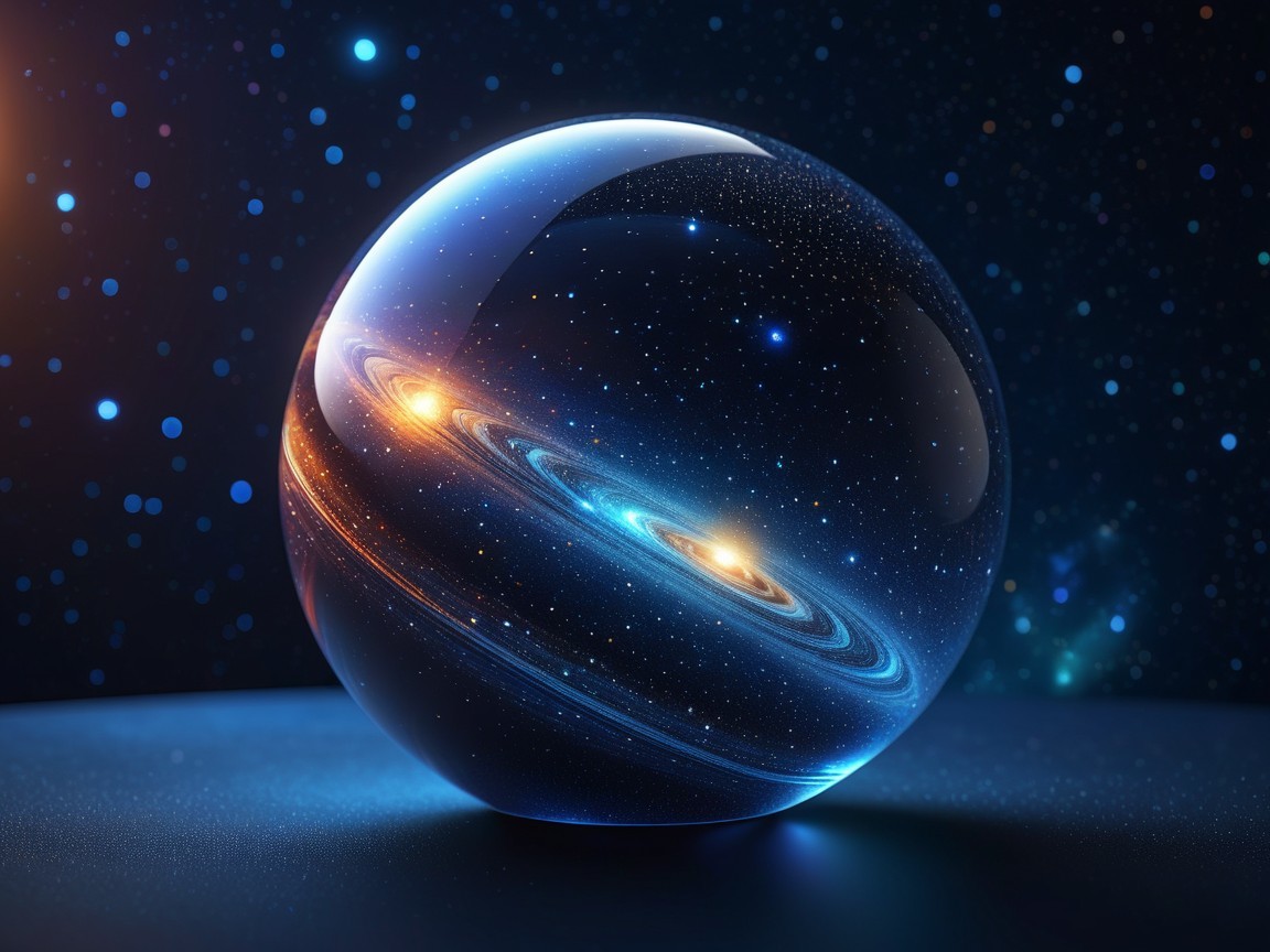 Cosmic Scene in a Glass Orb with Vibrant Galaxies