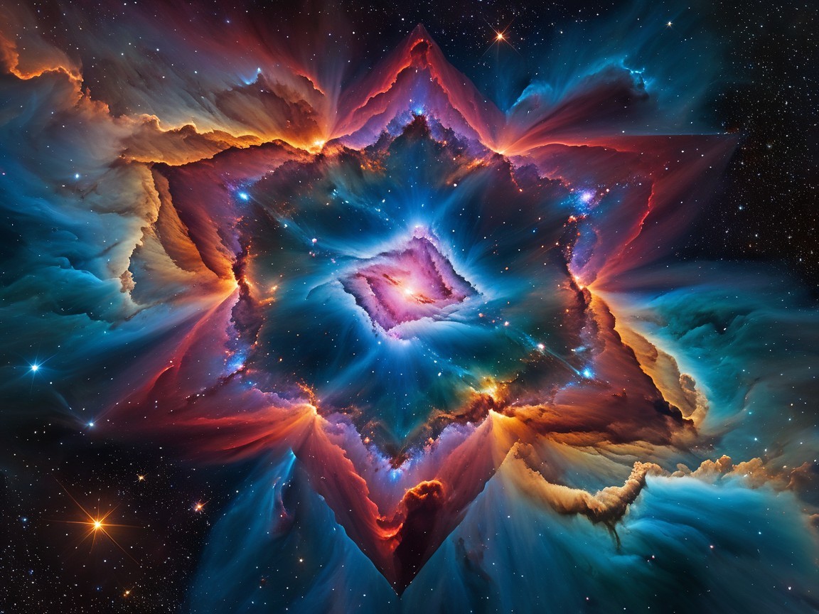 Vibrant Star-Shaped Nebula in Cosmic Landscape