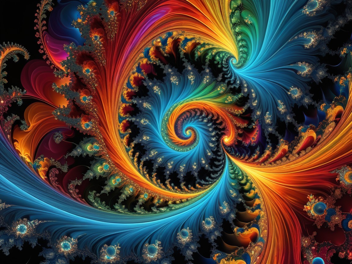 Vibrant Fractal Pattern with Colorful Spirals and Curves