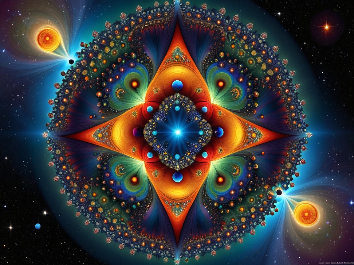 Vibrant Fractal Design with Cosmic Backdrop