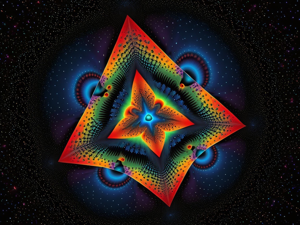 Fractal Geometric Shape with Colorful Layers and Starburst