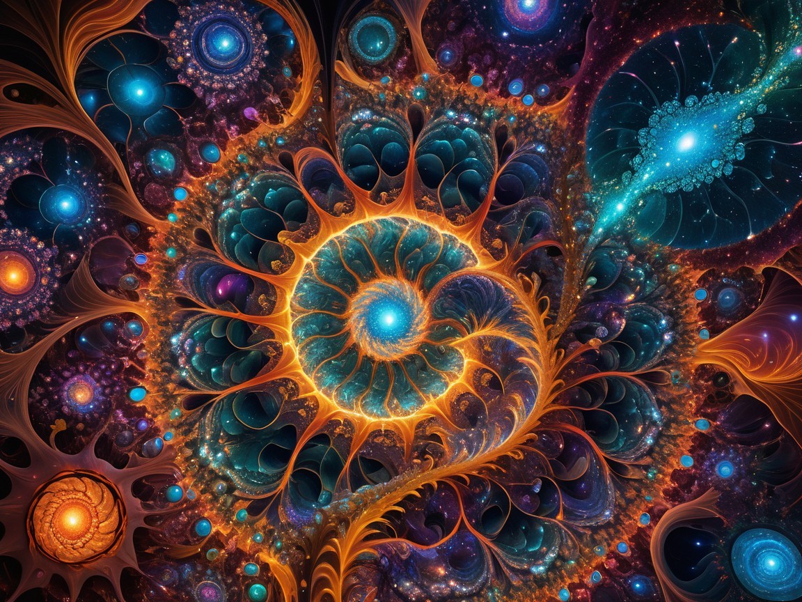 Intricate Cosmic Scene with Fractal Patterns and Colors