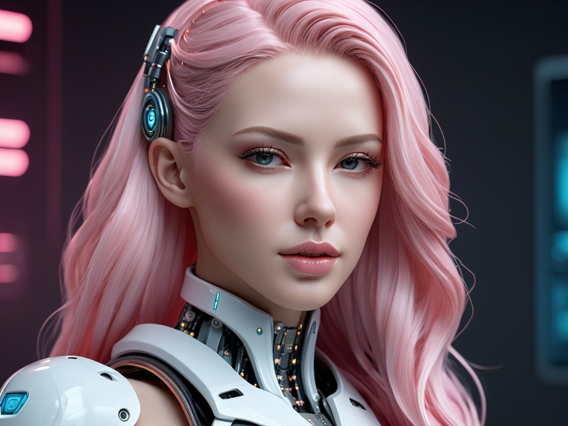 Futuristic Woman with Pink Hair in High-Tech Suit