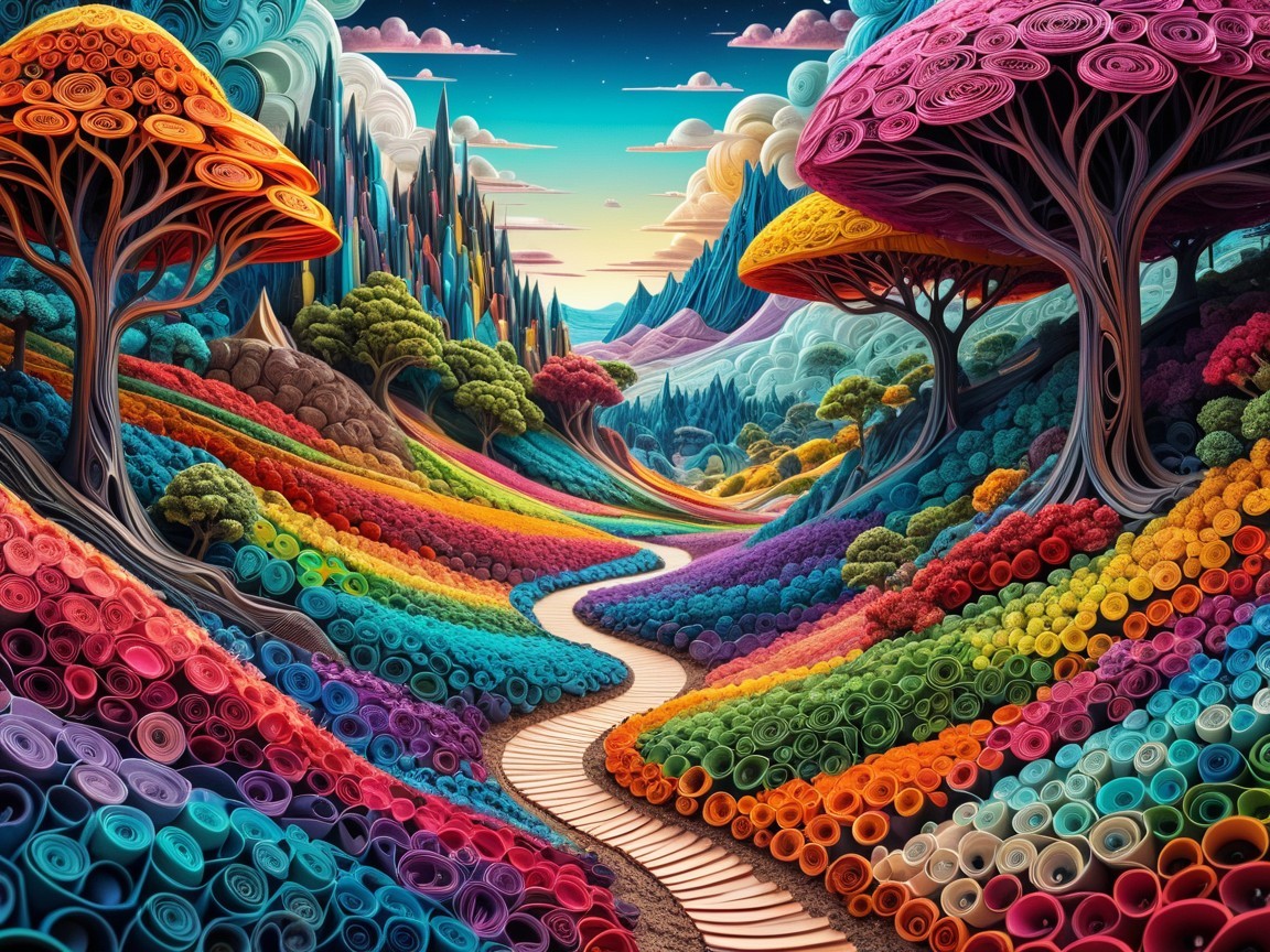 Vibrant Fantasy Landscape with Colorful Foliage and Hills