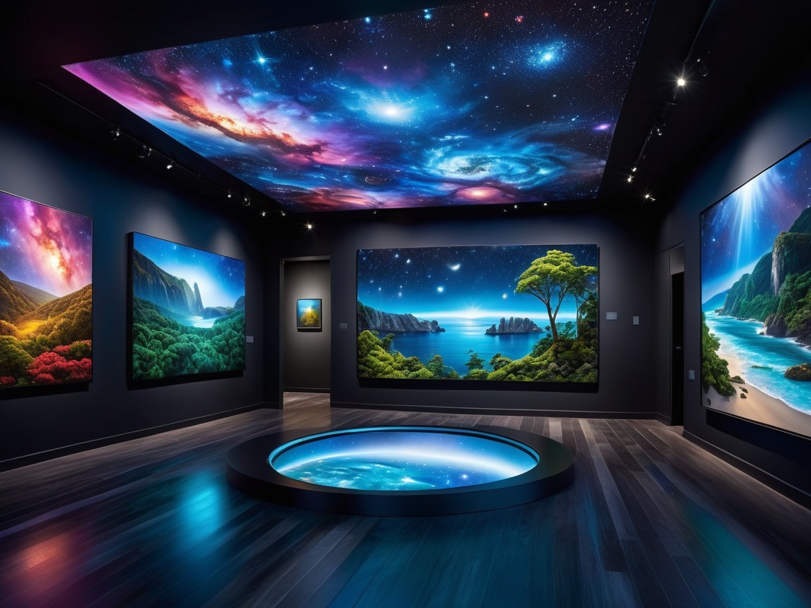 Modern Art Gallery with Vibrant Immersive Landscapes