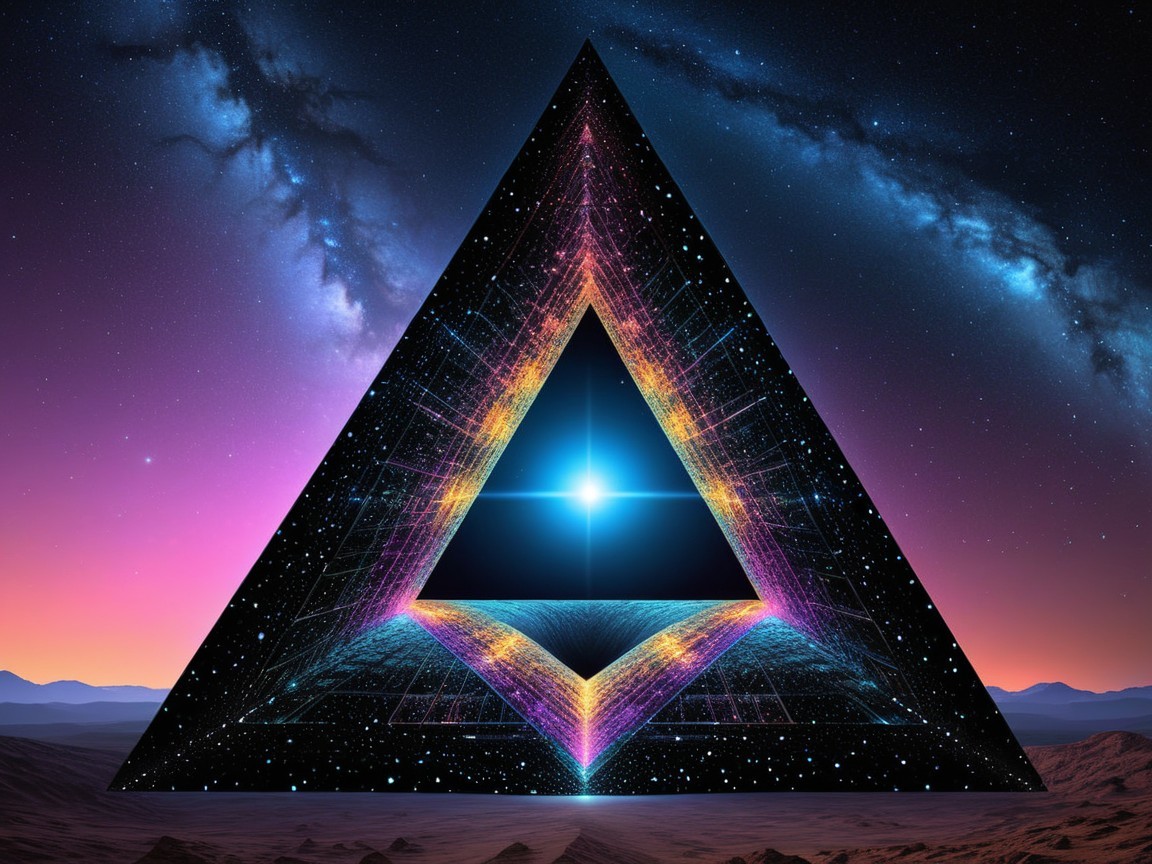Mystical Pyramid Above Alien Desert Landscape Scene