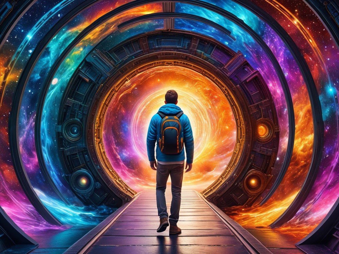 Futuristic Pathway and Colorful Cosmic Portal Scene