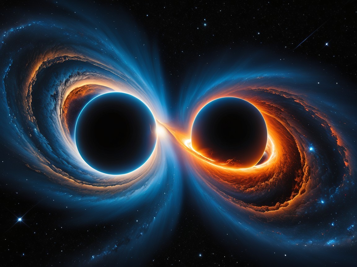 Cosmic Scene of Entwined Black Holes in Space