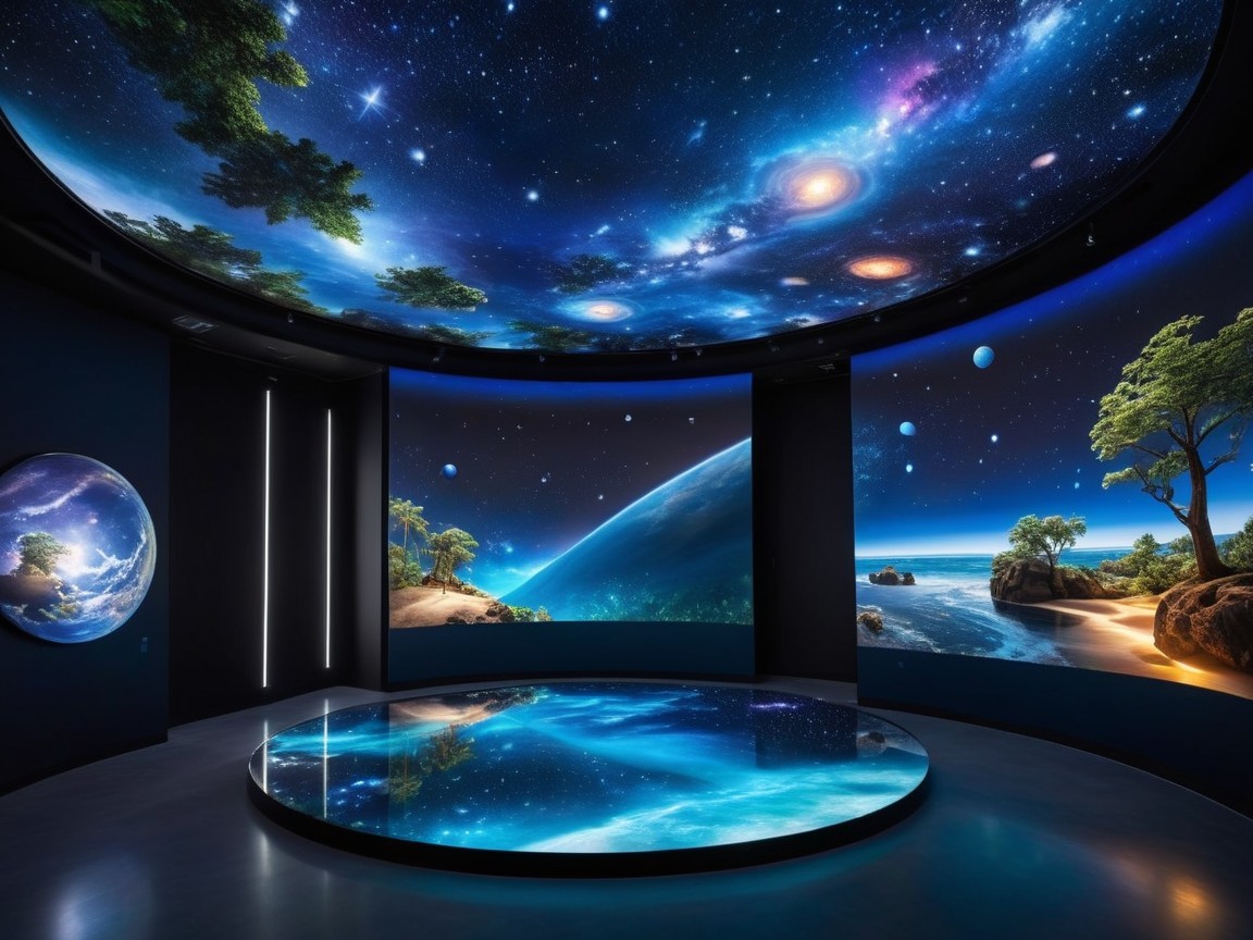 Futuristic Immersive Art Installation with Cosmic Visuals