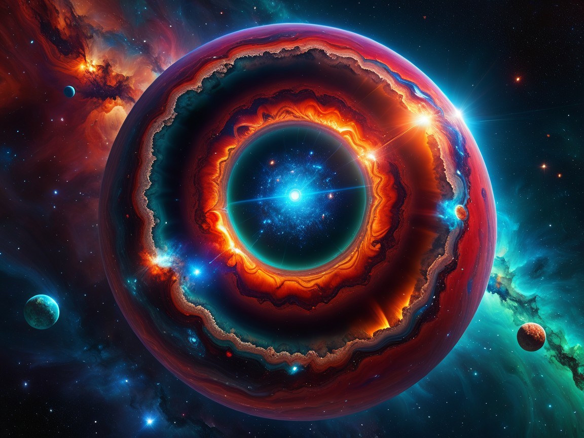 Vibrant Cosmic Scene with Central Orb and Stars