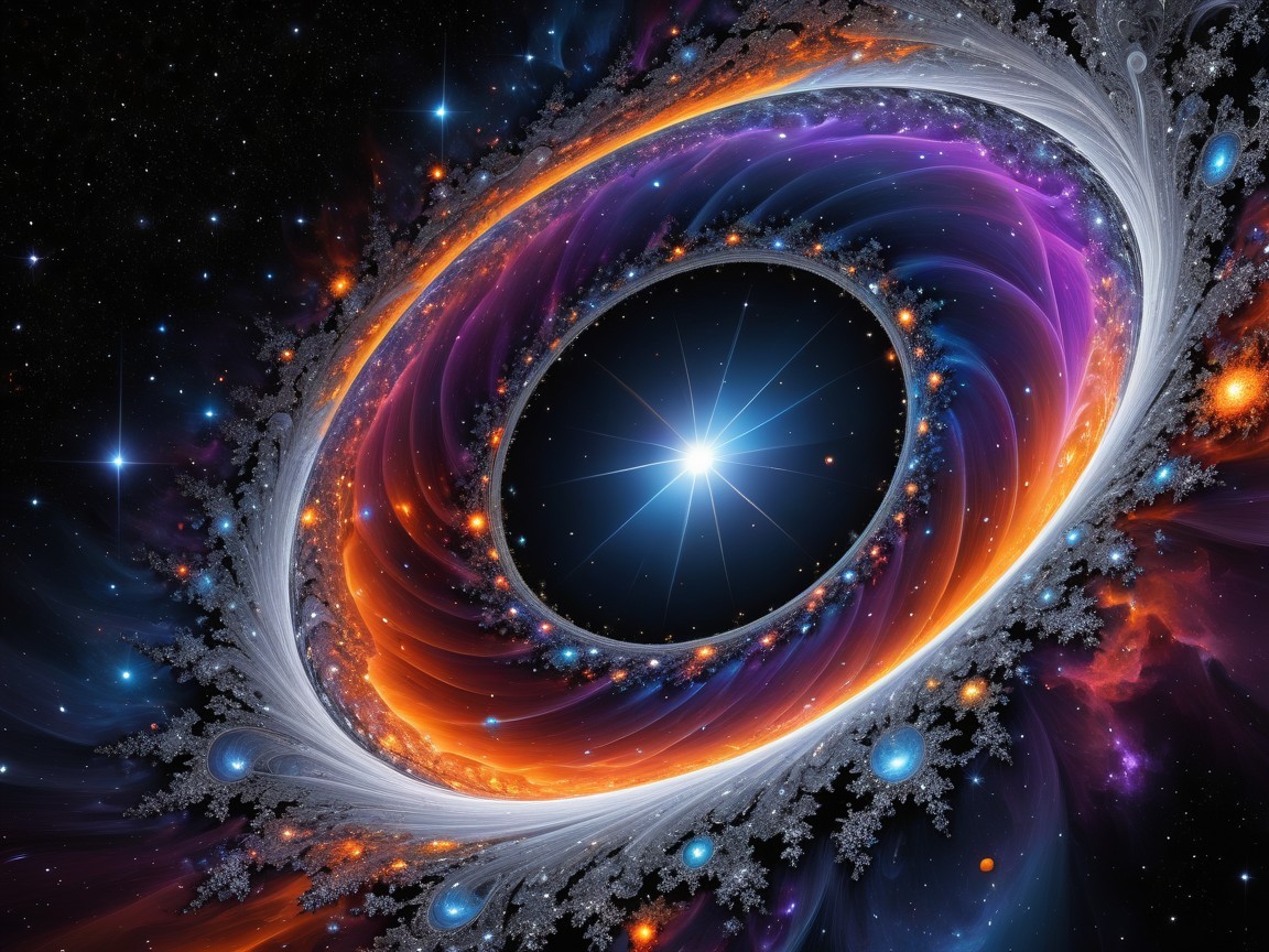 Vibrant Cosmic Scene with Orange and Purple Swirls