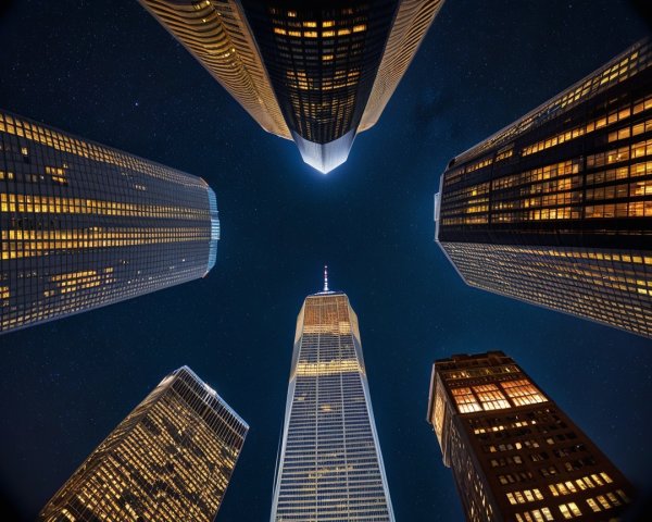 Dramatic Night View of Illuminated Skyscrapers