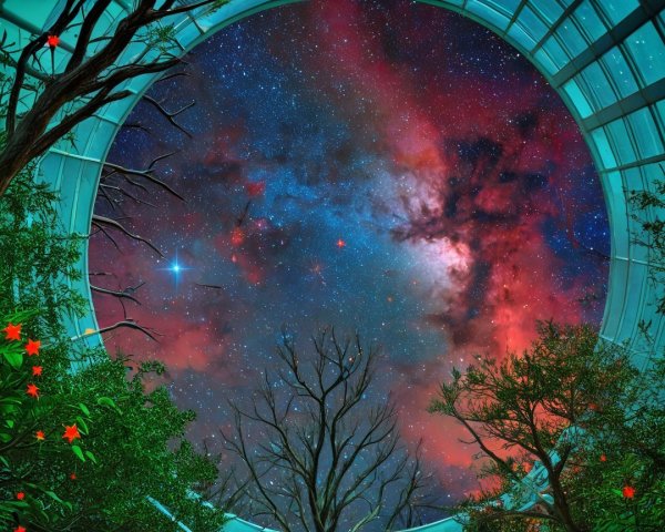 Vivid Night Sky with Stars and Silhouetted Trees