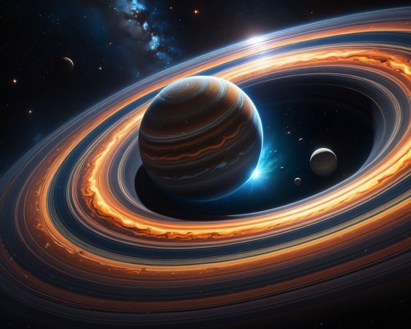 Majestic Gas Giant with Vibrant Rings and Stars