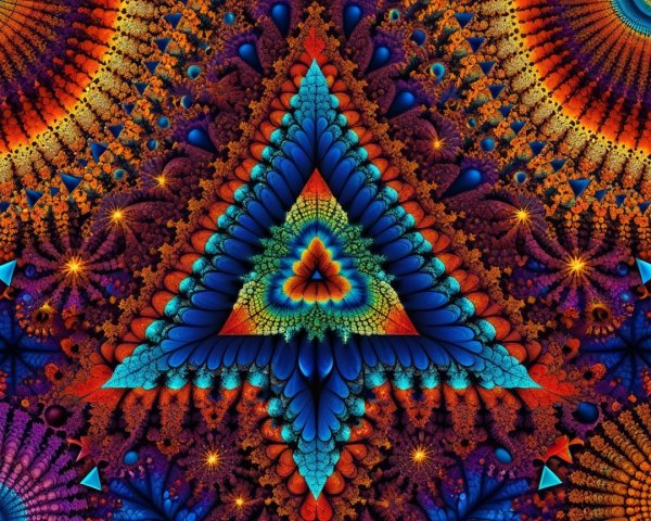 Vivid Intricate Fractal Design with Triangular Shape
