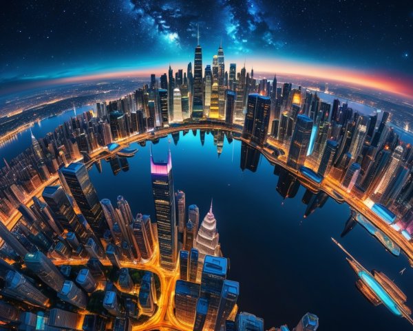 Futuristic Cityscape Aerial View at Night
