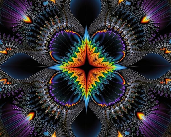 Rainbow Fractal Art with Central Flower Shape Design
