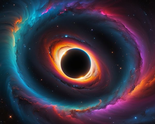 Cosmic Scene with Black Hole and Vibrant Nebulae