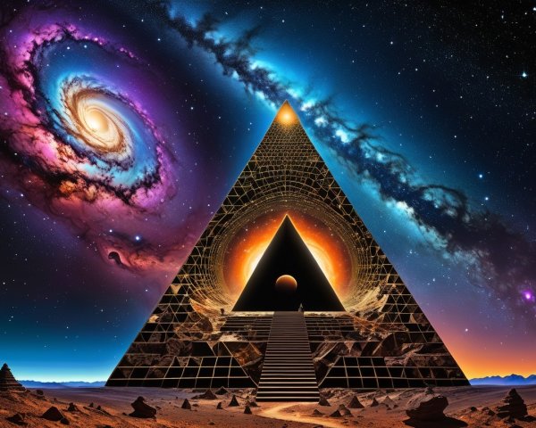 Massive Glowing Pyramid Surrounded by Galaxies and Nebulae