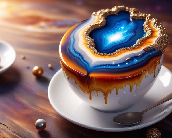Cosmic Landscape Bowl with Swirling Blues and Gold