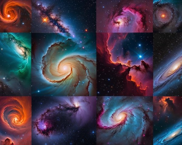 Cosmic Collage of Galaxies and Nebulas in Vivid Colors